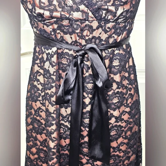 Classy Eliza J New York Black Lace & Nude Champagne Elegant Lady Cocktail Dress - Picture 8 of 15